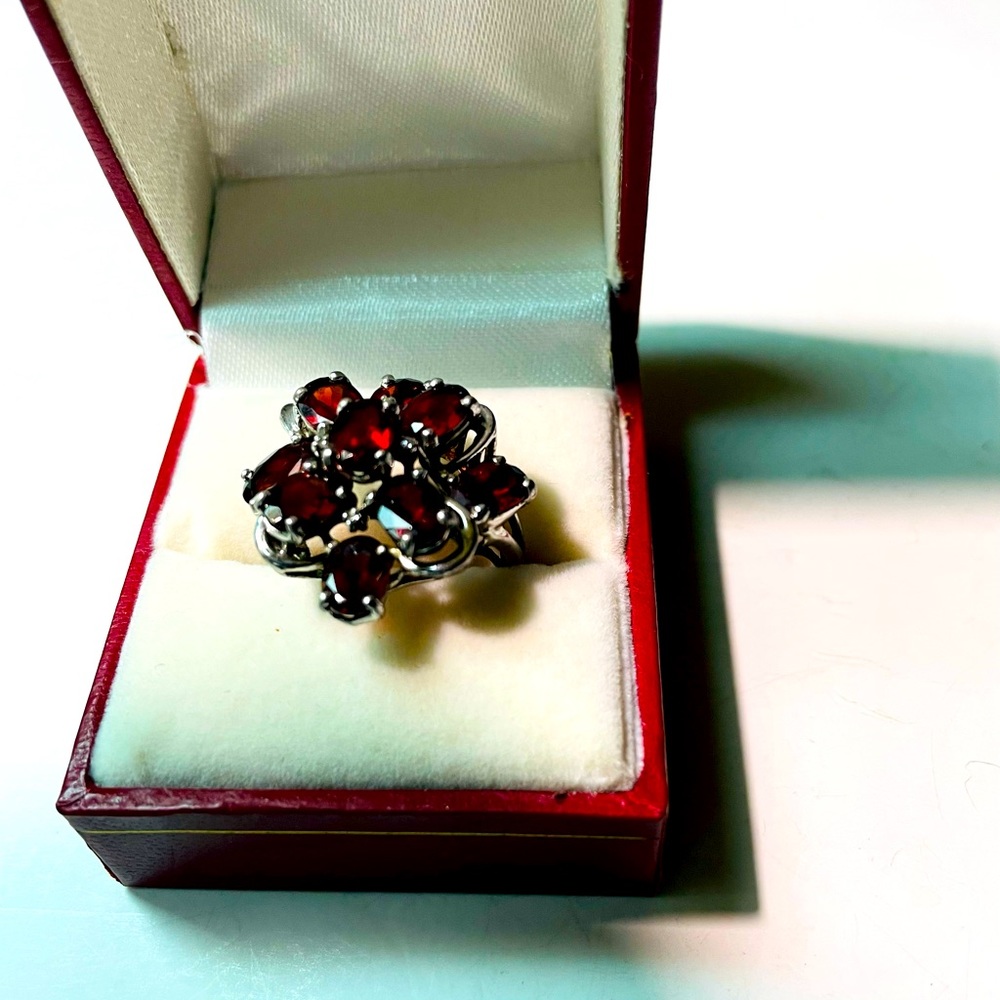 Garnet Floral Ring 925 Silver - Picture 9 of 14